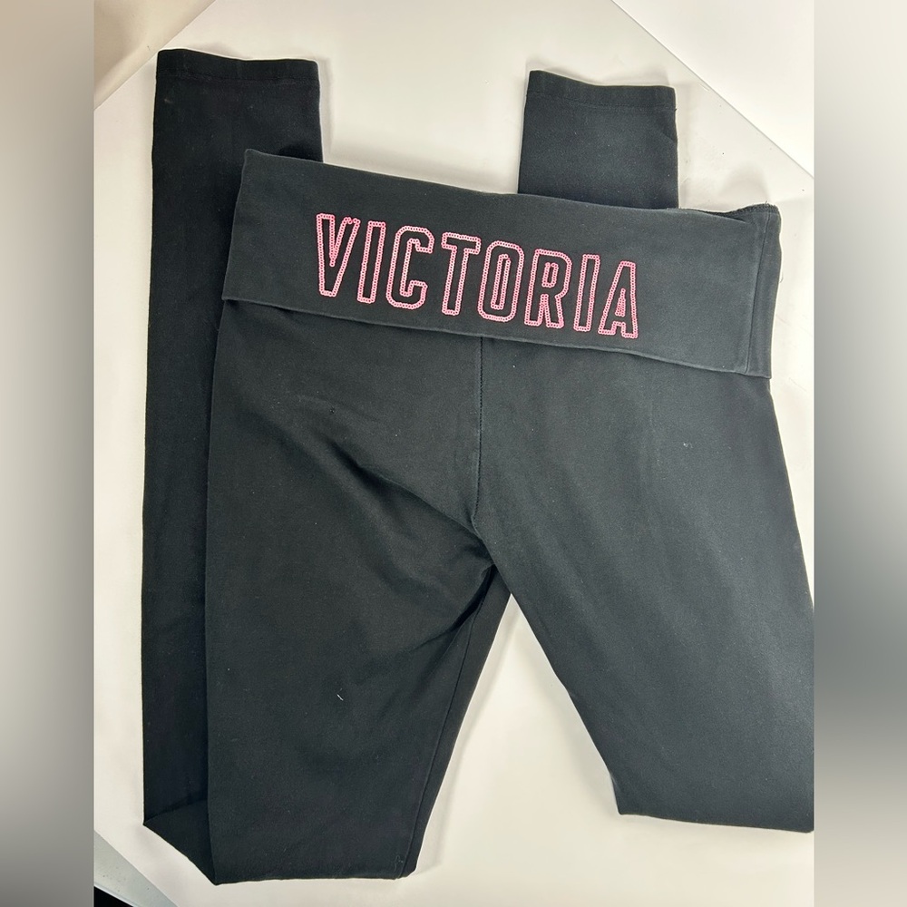 Victoria's Secret Black and Pink Leggings M Long Athletic Wear
